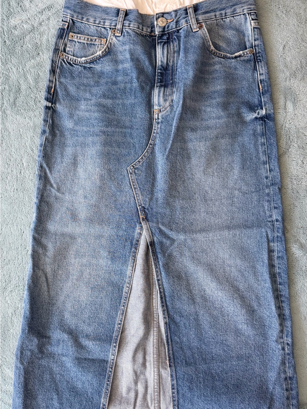 BNWOT Zara Double Waist Denim Front-Slit Skirt Small